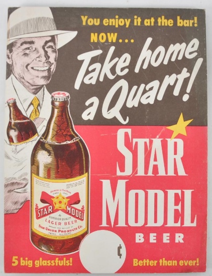 Vintage Star Model Lager Advertising Cardboard Beer Sign