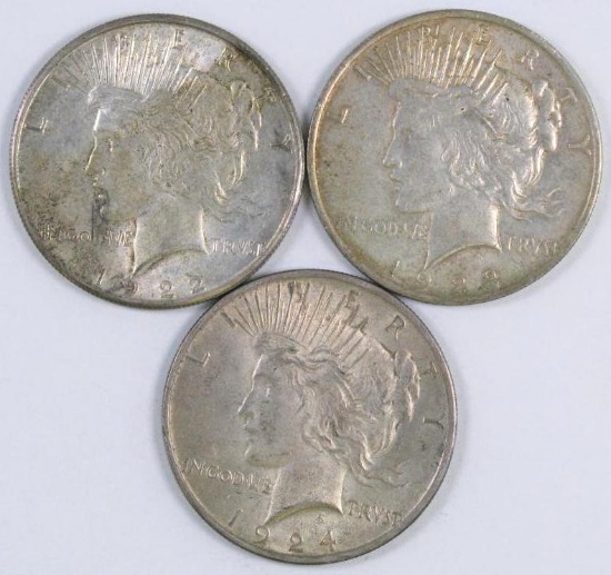 Group of (3) Peace Silver Dollars.