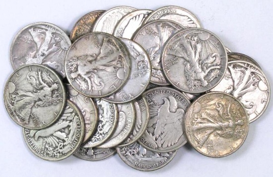Group of (25) Walking Liberty Silver Half Dollars.
