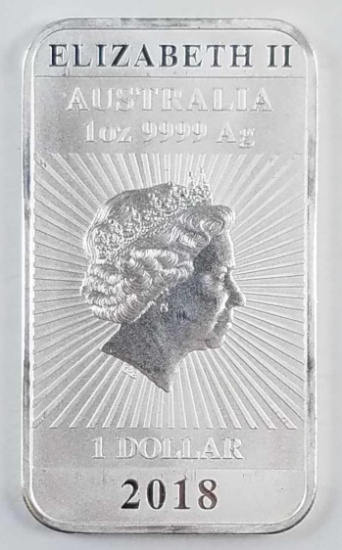 2018 Australia Dragon 1oz. .999 Fine Silver Ingot / Bar.