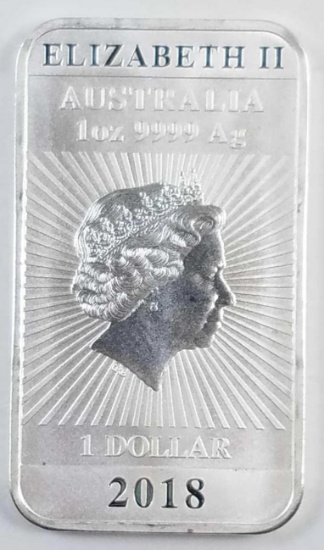 2018 Australia Dragon 1oz. .999 Fine Silver Ingot / Bar.