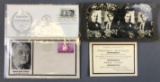 Group of first day issue presidential stamp, McKinley stereoscope and funeral ticket