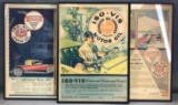 Group of 3 framed vintage motor oil newspaper advertisements