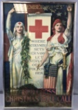 Framed antique Red Cross Christmas Roll Call poster
