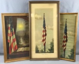 Group of 3 Vintage framed American flag prints