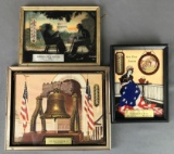 Group of 3 framed patriotic advertising prints/thermometers