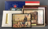 Group of 6 vintage patriotic advertising prints, thermometers and more