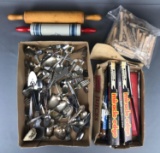 Large group of Kitchen utensils-Serving spoons, clothespins, carving knives and more