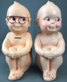 Group of 2 ceramic Kewpie style coin banks