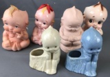 Group of 6 ceramic and porcelain Kewpie style planters and more