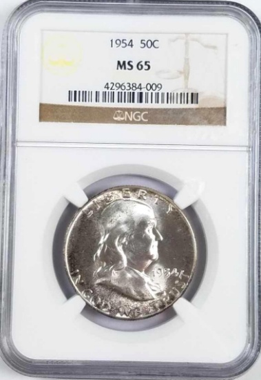 1954 P Franklin Silver Half Dollar (NGC) MS65.