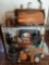 Shelving unit lot of miscellaneous copper items and more