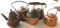 Group of five vintage/antique copper kettles