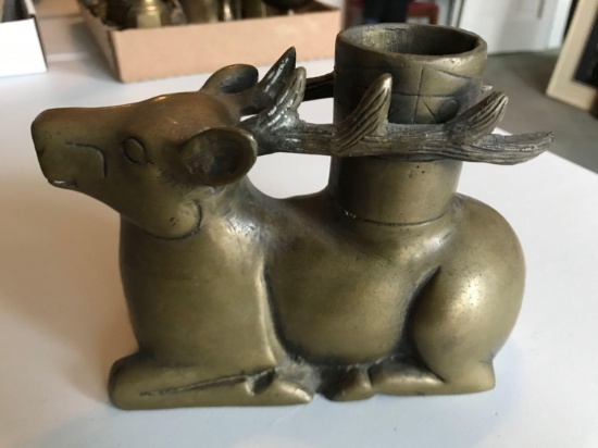 Vintage brass deer candle holder