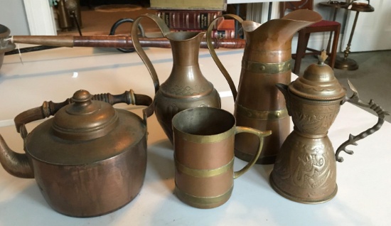 Group of 5 vintage brass and copper items