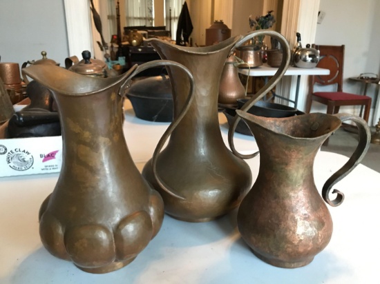 Group of 3 antique copper pitchers