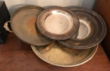 Group of 4 vintage silverplate and brass platters