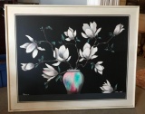 Large framed floral painting by 