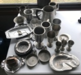 Group of 25+ pewter cups, ashtrays and more