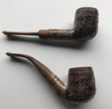 Group of 2 vintage tobacco pipes w/Sterling Silver horse racing design