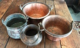 Group of 4 copper buckets and more