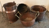 Group of 4 antique copper buckets and more