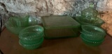 Group of green Depression Glass