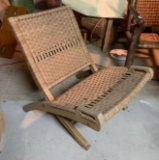 Vintage folding wicker and wood chair