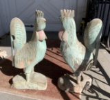 Group of two primitive wooden roosters