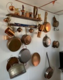 Wall lot of miscellaneous Vintage/antique copper pans and more