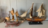 Group of two model sailing ships