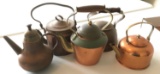 Group of five vintage/antique copper kettles