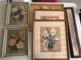 Group of six framed floral prints