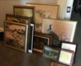 Large group of framed artwork