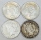 Group of (4) Peace Silver Dollars.