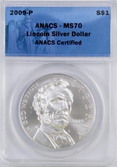 2009 P Lincoln Commemorative Silver Dollar (ANACS) MS70.