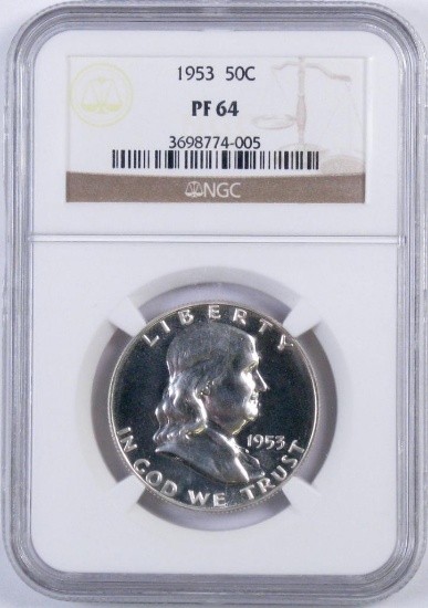 1953 P Franklin Silver Half Dollar (NGC) PF64.