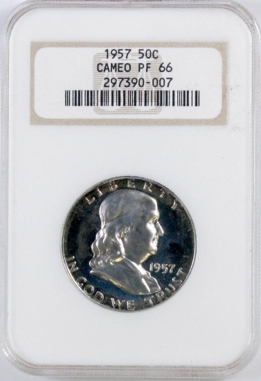 1957 Franklin Silver Half Dollar (NGC) PF66 Cameo.