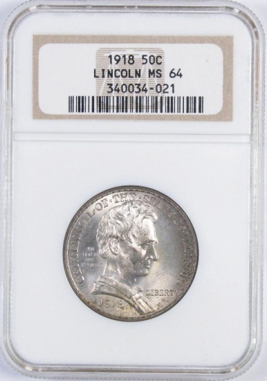 1918 Lincoln Commemorative Silver Half Dollar (NGC) MS64.
