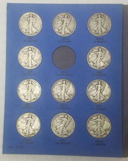 Group of (28) Walking Liberty Silver Half Dollars in Whitman Folder.