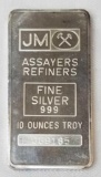 JM 10oz. .999 Fine Silver Ingot / Bar.