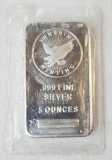 Sunshine Mint 5oz. .999 Fine Silver Ingot / Bar.