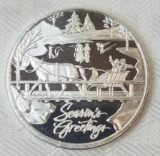 Seasons Greetings 1oz. .999 Fine Silver Art Round.