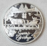 Seasons Greetings 1oz. .999 Fine Silver Art Round.