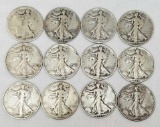 Group of (12) Walking Liberty Silver Half Dollars.