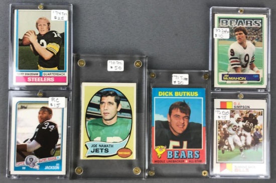 Group of 6 football cards Jim McMahon, O.J. Simpson, Joe Namath and more