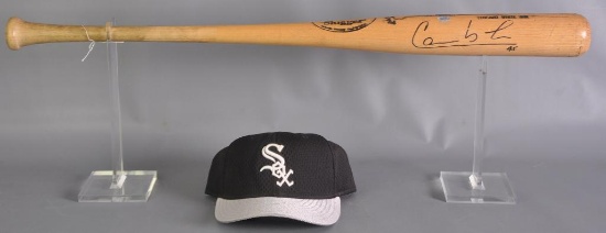 Chicago White Sox Carlos Lee Signed Game Used Baseball Bat and Pregame Worn Hat