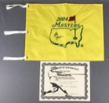 Phil Mickelson autographed 2004 masters pin flag with C. O. A.