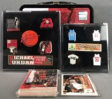 Group of 3 Michael Jordan items- Lunch box with trading cards and pin displays