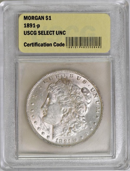 1891 P Morgan Silver Dollar (USCG) Select Uncirculated.